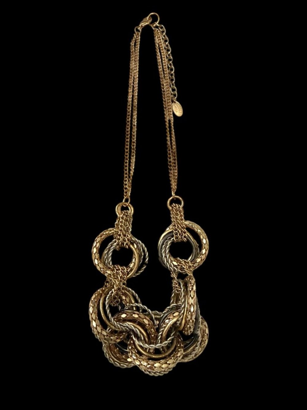 Laura Ashley Tri-Colored Textured Chain Statement Necklace Multi-Circle Design - Picture 10 of 11
